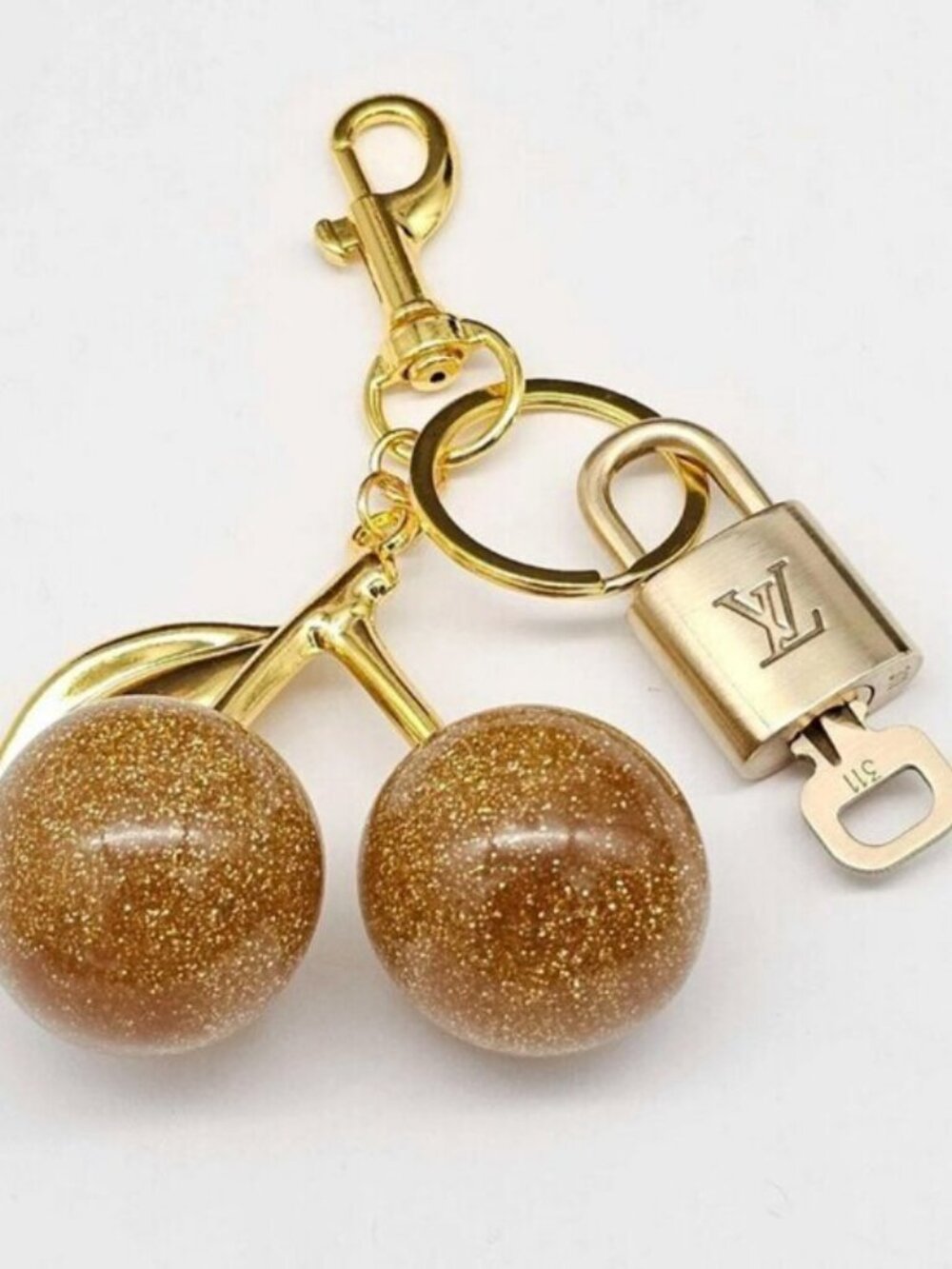 Authentic LV Gold Padlock 🔒 Unbranded Cherry Keychain for Louis Vuitton Bags - Picture 8 of 8